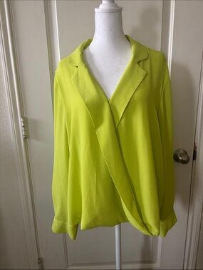 Vince Camuto Bright Lime Wrap-Front Blouse